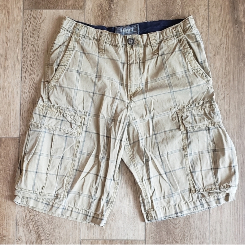 Griffith Mens 31W Plaid Cargo Utility Deep Pocket Shorts Cotton